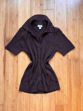 Brown knit polo button-up
